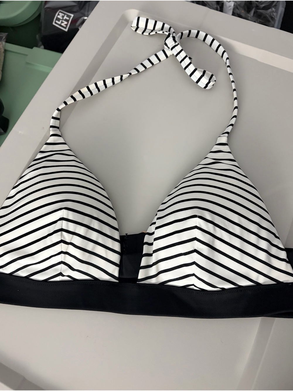 Victoria's Secret Black White Stripe Halter Bikini Top Chevron L